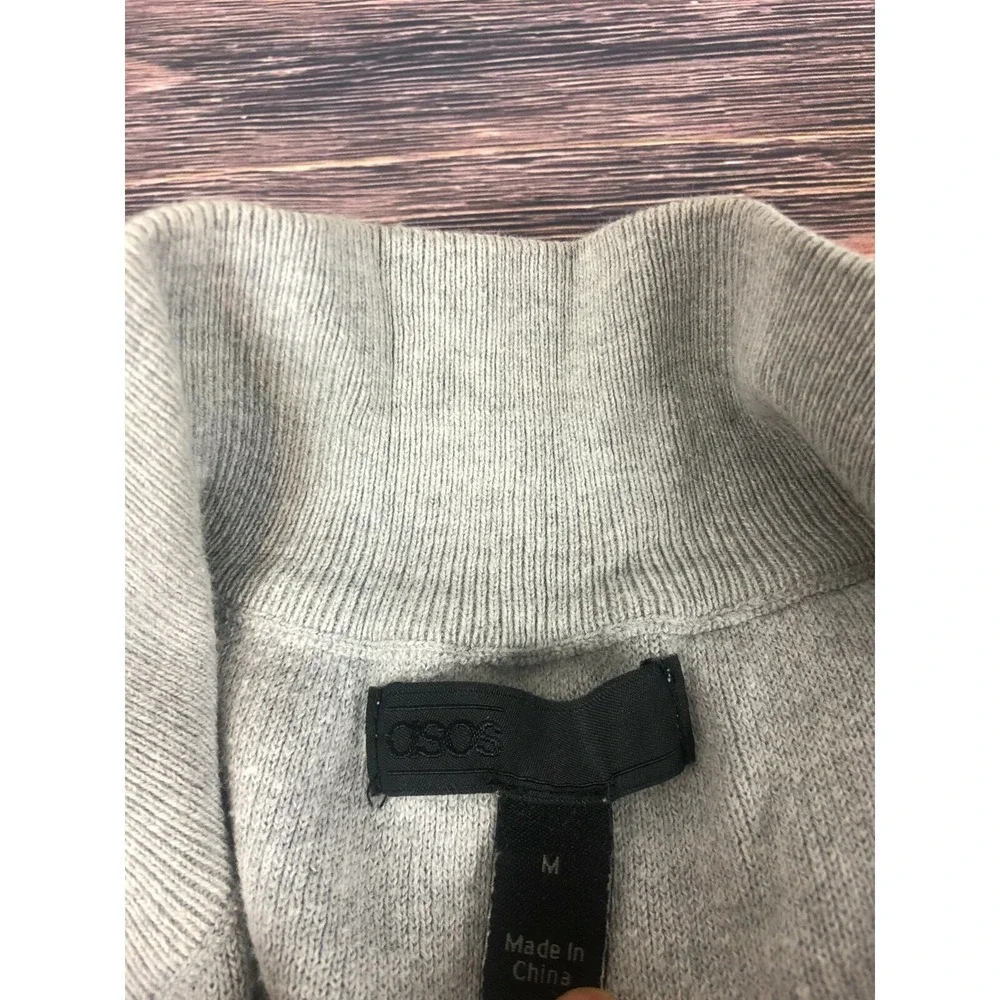 Asos Mens Size Medium Gray 1/4 Zip Long Sleeve Sweater‎ Top Collared
